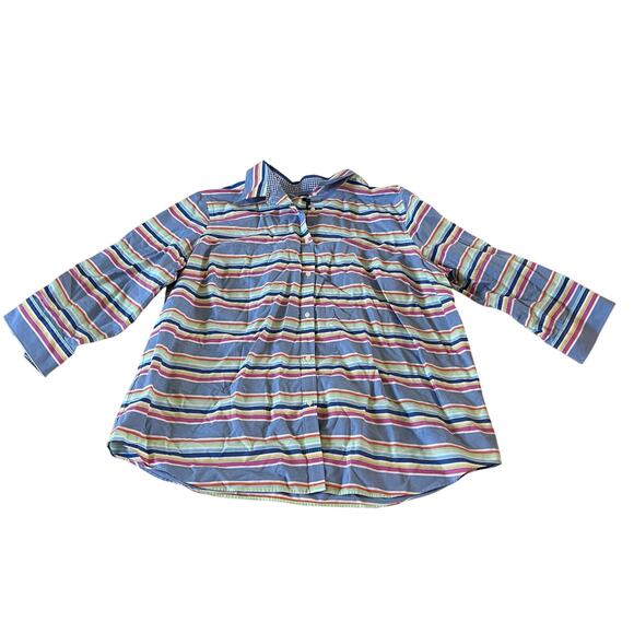 Chaps Blue Rainbow Stripe No Iron Button Up Top Plus Sz 2X Preppy Casual - Picture 1 of 7